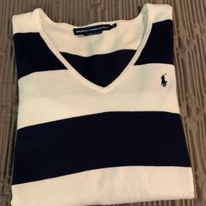 💕Ralph Lauren V Nick Sweater Striped White/Blue L